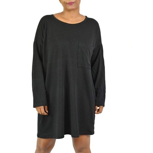 Eileen Fisher Tencel Lyocell Super Soft Black Tee Shirt Dress Small - Picture 6 of 7